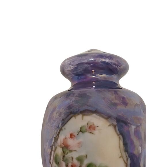 Antique Victorian Rose Salt & Pepper Shakers Blue Iridescent Noritake Japan VNTG - Picture 4 of 16